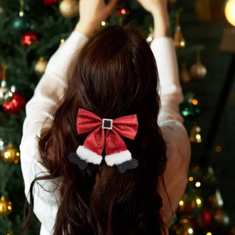 🆕 2pcs Christmas Hair Bow Clips Cute Glitter Hair Clips